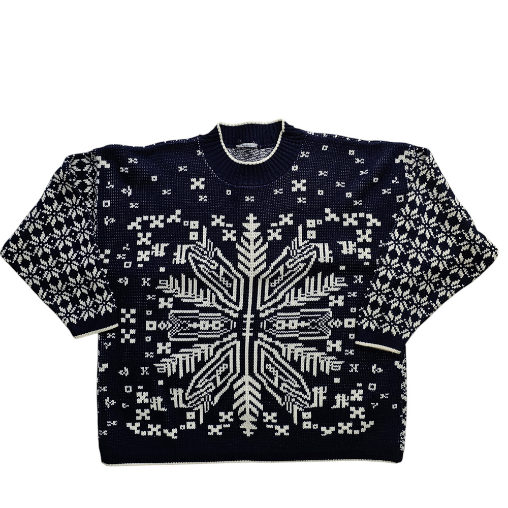 VTG navy white snowflake long sweater 22/24 grandma outdoors winter Y2K